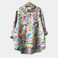 2025 New Summer Women's Stylish Comfortable Casual Loose-Fit Colorful Printed Rolled-Collar Blouse