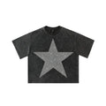 Custom Vintage Black Star Rhinestone Men's T-Shirts Oversized Acid Wash 100% Cotton Hip Hop Streetwear Blank Regular Sleeve