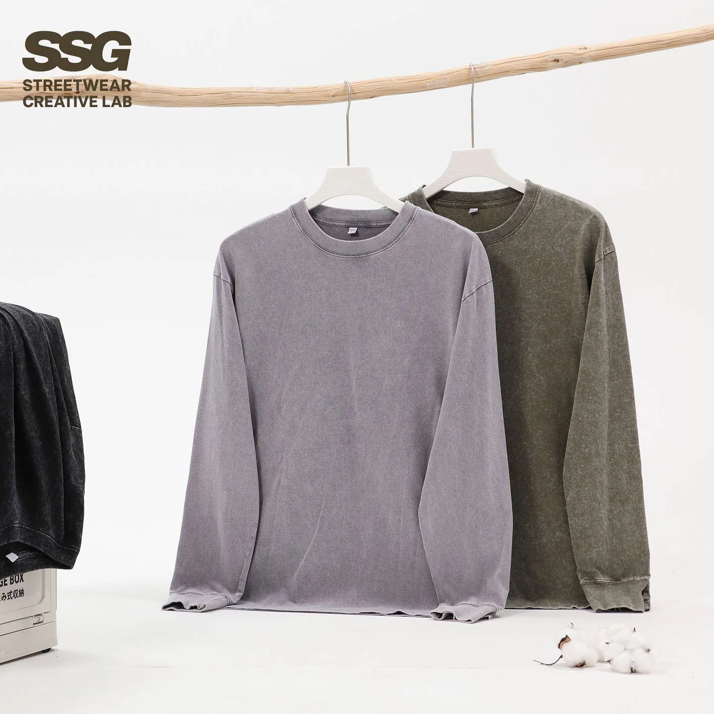 Wholesale Men 230gsm Heavyweight Cotton Washed Vintage Long Sleeve T-Shirt Custom Logo Streetwear