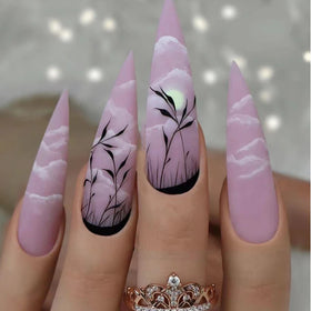 Wholesale 24pcs Long Stiletto ABS Marbling Nail Tips Salon Artificial Acrylic Finger Nails Glue False Press-On Model Design