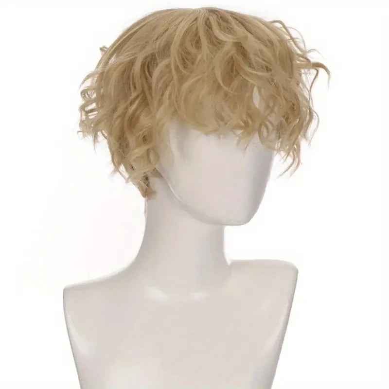 Synthetic Short Curly Hair Wigs for Men Boy Costume Cosplay Party Natural Black Heat Resistant Hair