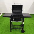 American Modern Steel BBQ Trolley Charcoal Grill with Double Side Tables 0.7mm Thick for Outdoor Use in Garden & Courtyard
