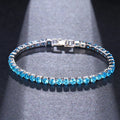 Wholesale Rhodium Plated Flower Shape Cubic Zirconia Women Wedding Bridal Rhinestone Chain Blue CZ Tennis Bracelet Silver