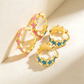 QIKU Fashion Colorful Star Hoop Earrings Copper Gold Plated Enamel Color Earrings Jewelry Women Girl Gift Wholesale Customized