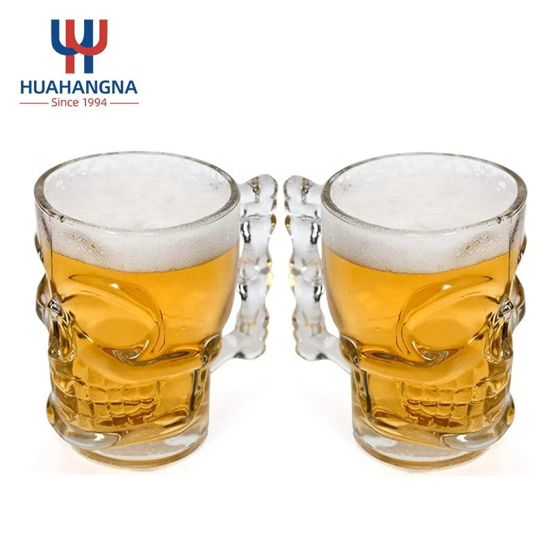 Wholesale Clear Specific Shape Beer Cups Drinking Glasses Pub Bar 550ml Drinking Mug Beer Stein with Handle