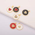 Wholesale Unique Enamel Heart Round Jewelry Charms 18K Gold Plated Zircon for Necklace Craft Making Bulk