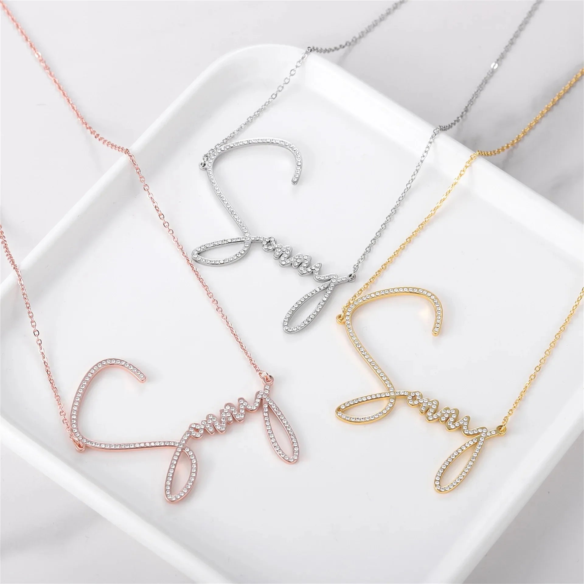 2025 Fashion Hot-selling DIY Crystal Letter Necklace Stainless Steel Bling Custom Signature Nameplate for Women Gift
