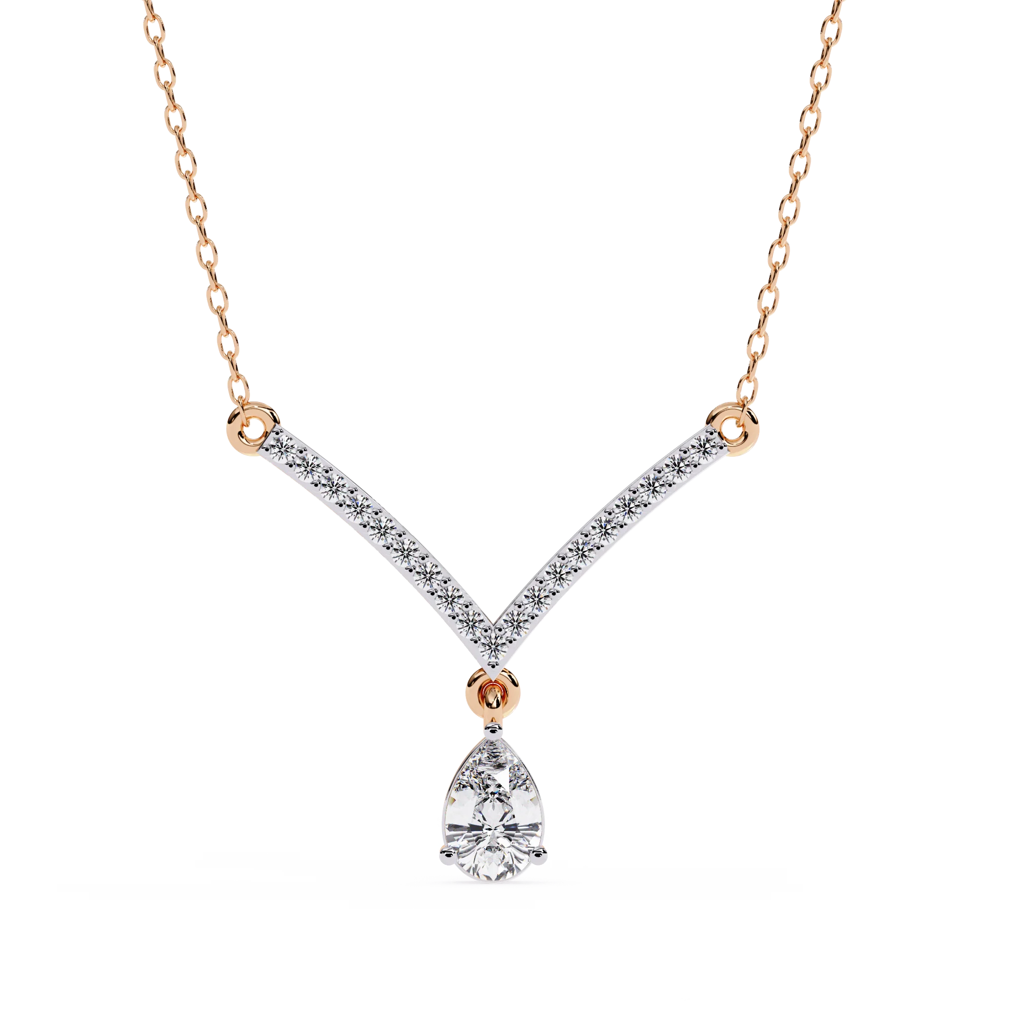 OMKAR JEWELS Lab Grown Diamond V-Shaped 14K Gold Plated Sterling Silver Brilliant Cut IGI Certified Trendy Anniversary Necklace