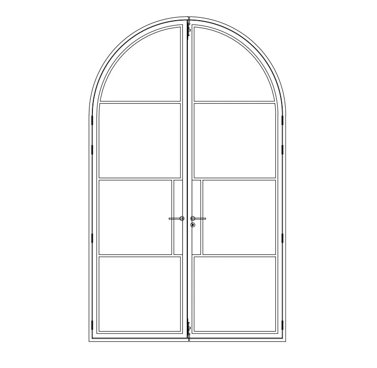 Arch Steel Wrought Iron French Door Sound Insulation Tempered Glass Swing Doors for Living Room Hall Interior Exterior Graphic