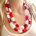 Christmas Necklace Red & White Holiday Jewelry Red Santa Hat Jewelry December Gift Present Beaded Statement