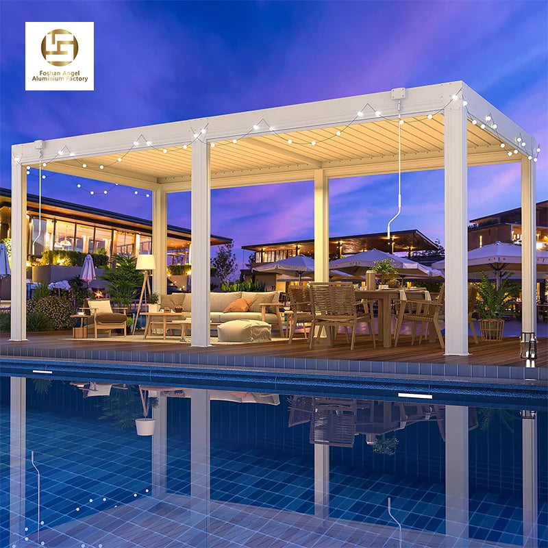 Modern 12x12 Aluminum Wall-mounted Motorized Retractable Pergola Hard Roof Customizable Sizes for Balcony Garden Use
