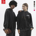 SK 350G Custom Logo Vintage Washed Oversized Hoodie Men All Season Heavyweight Hooded Jersey Jacket Solid Long Sweatshirt