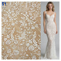YX1275 130gsm Luxury Florals Embroidered White Wedding Tulle Lace Fabric Water-Soluble Embroidery French Dress Fabric