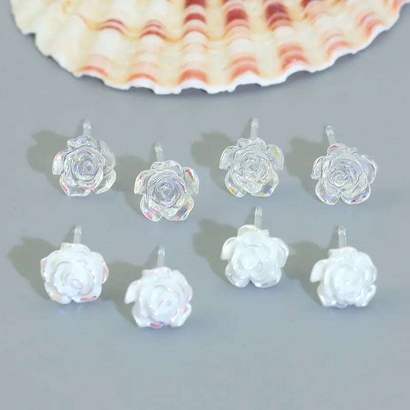 Anti Allergy Resin Acrylic Rose Flower Stud Earring Plastic Backs for Sensitive Ears Hypoallergenic Metal Nickel Lead Free