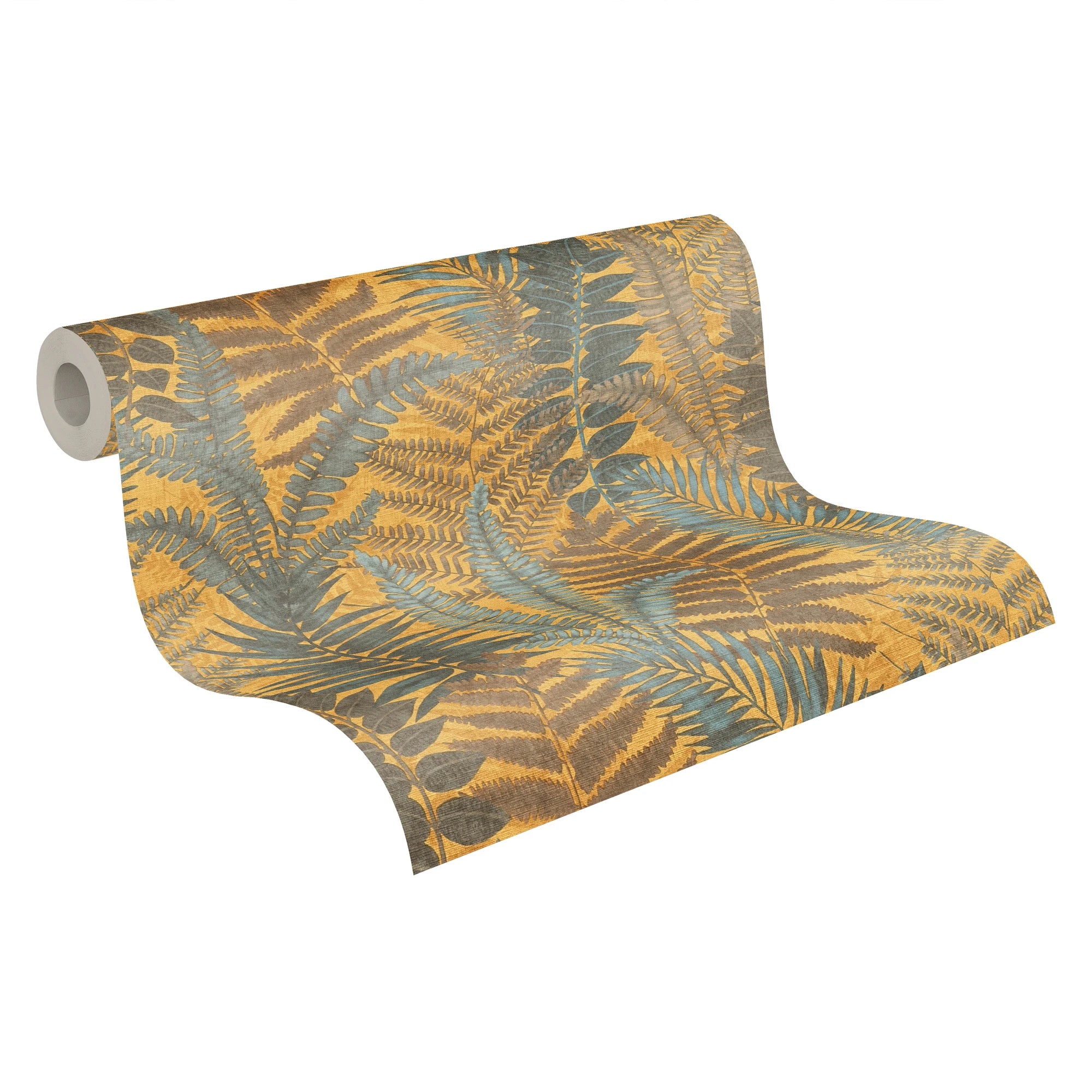 Made in Germany - Wallpaper rolls Leaves Yellow Blue Brown - Non Woven Vinyl - Wallpaper Plants for Walls - 1005 x 053 m
