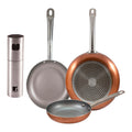 Set of 3 San Ignacio frying pans (18 22 26cm) made of pressed aluminum suitable for induction hobs + Oil and vinegar sprayer