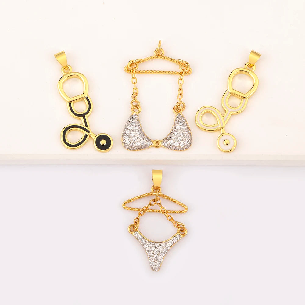 Wholesale 18K Gold Plated Children's Pendant Set-Bikini Shape Zircon Stethoscope Design Charms Women Men Trendy Jewelry
