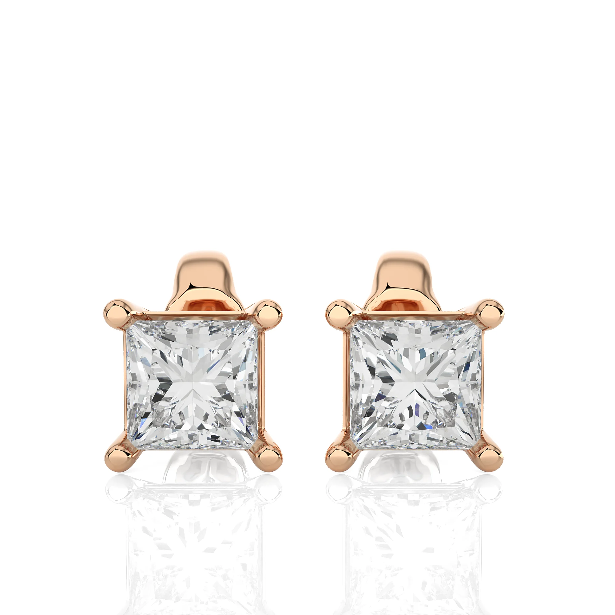 Elegant Classic 18K Solid White Gold Stud Earrings IGI Certified Princess Cut Lab Grown Filled Diamonds OMKAR JEWELS Women's