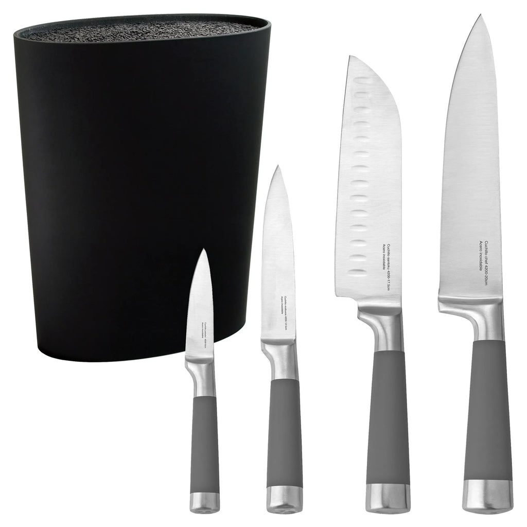 Tacoma universal washable set large capacity and San Ignacio Premium 4-piece knife set: Chef Santoku Multipurpose and Peeler