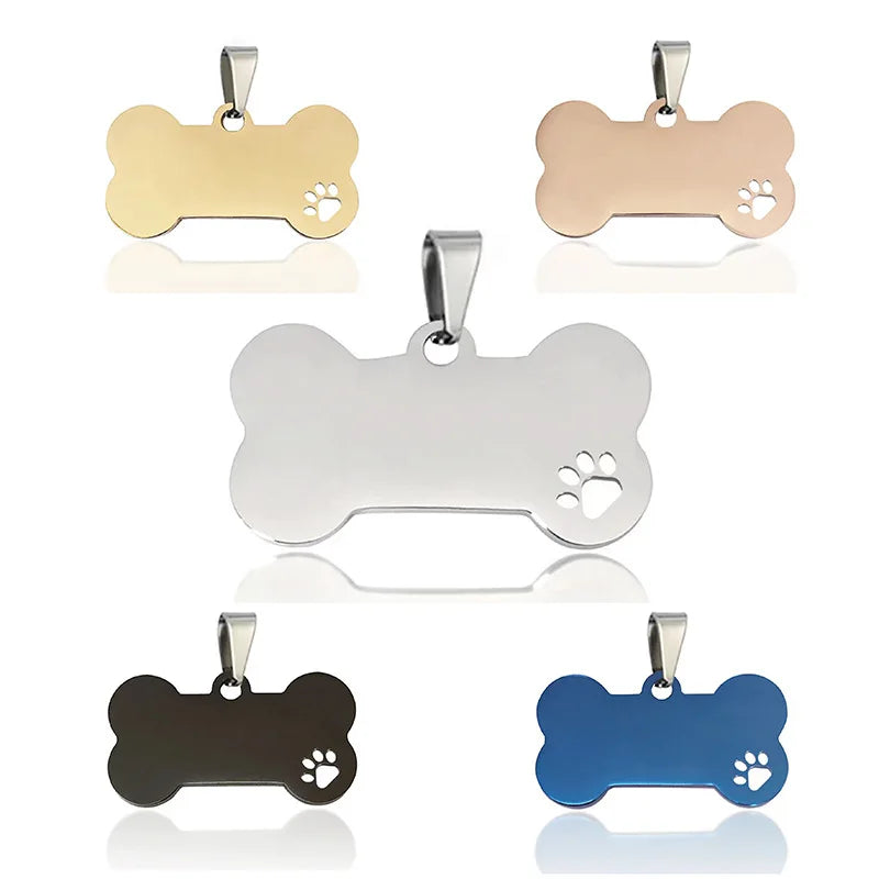 Customized Stainless Steel Bone Shape With Paw Blank Dog ID Tag for Engraving Pet Information