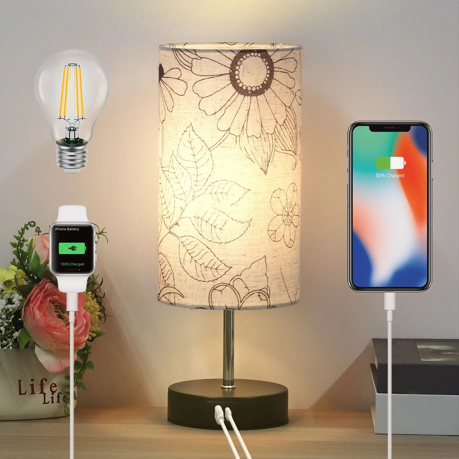 Wholesale Decorative Modern Table Lamp Pattern Print Fabric Lampshade Multifunctional Desktop Decoration Table Lamp