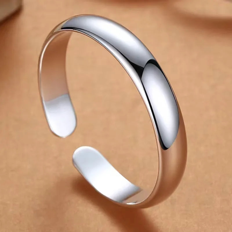 PFT Classic Glossy Plain Silver Plated Copper Cuff Bracelet for Unisex Fashionable Wide Open Version Solid Curved Design MegaBDM