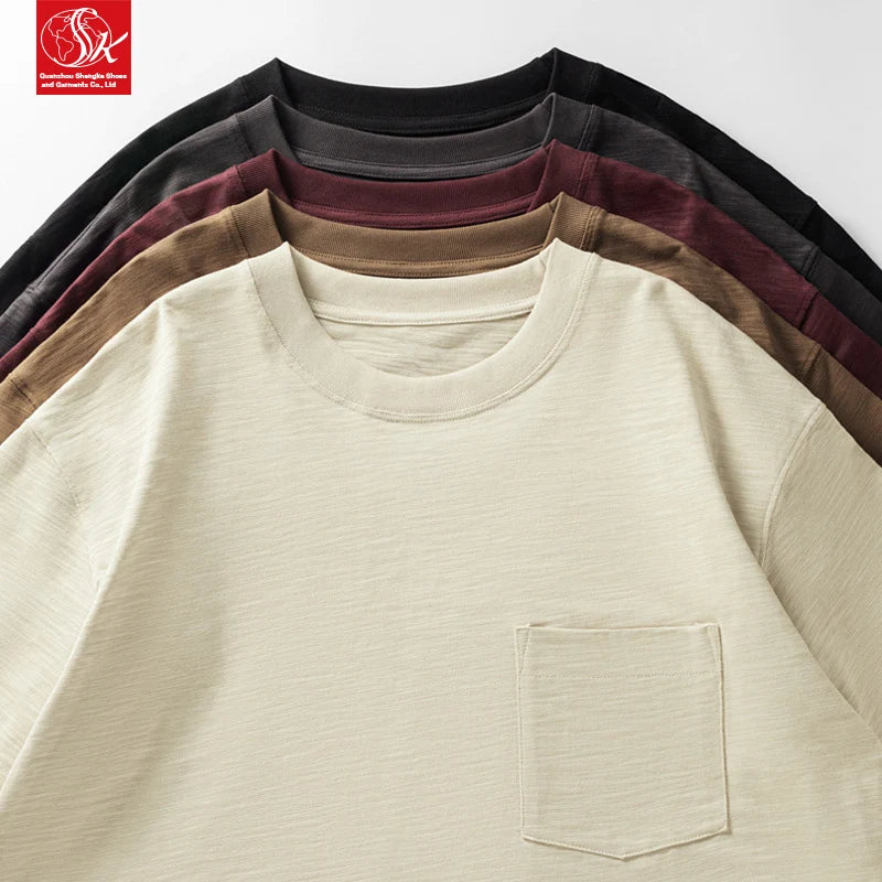 SK 310G Oversize Breathable Solid Half Sleeve Casual Yarn Dyed Jersey Wholesale Fashion Design Heavyweight Slug Cotton T-shirt