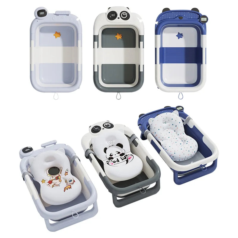 Pet Bath Tub with Soft Floating Cushion & Thermometer for Pet Space-Saving Bathtub with No-Slip Feet and Thermometer MegaBDM