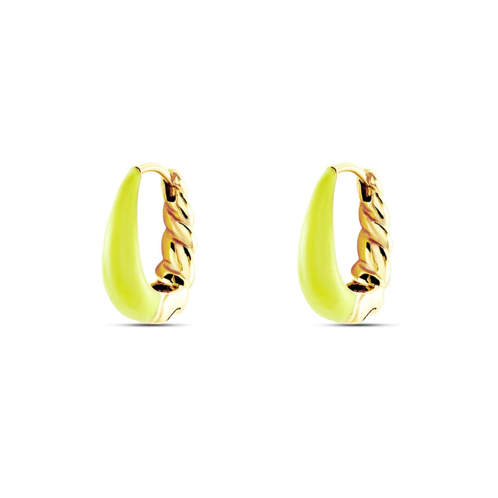 CANNER Multi-Color S925 Sterling Silver U-Shaped Croissant Twisted Hoop Earrings Summer Enamel Earrings
