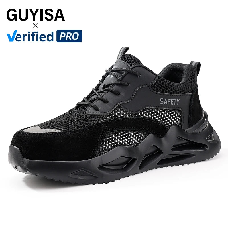 GUYISA Leisure Series Safety EVA Sole Microfiber and Faux Suede Upper European Standard Steel Toe Black Color Safety Shoes