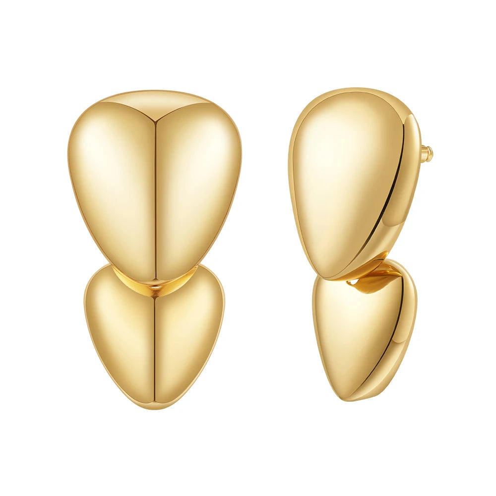 Latest 18K Gold Plated Brass Jewelry Curved Glossy Heart Rain Drop Earrings for Women Part Gift Aretes De Mujer Earrings E241585