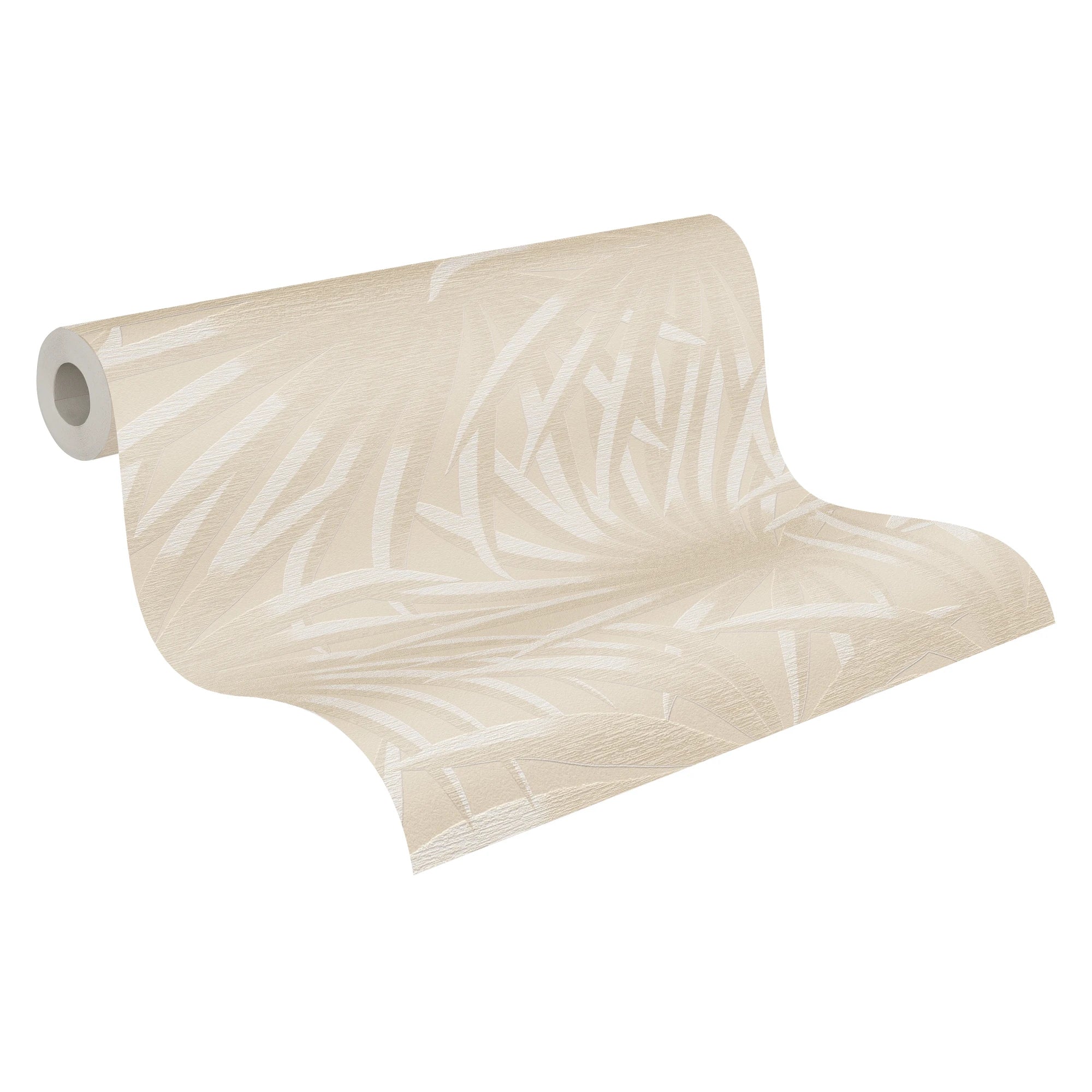 Germany Floral Palm Leaves Beige White Non Woven Vinyl Wallpaper Rolls for Hotel & Bathroom Use Modern Design 10.05x0.53m