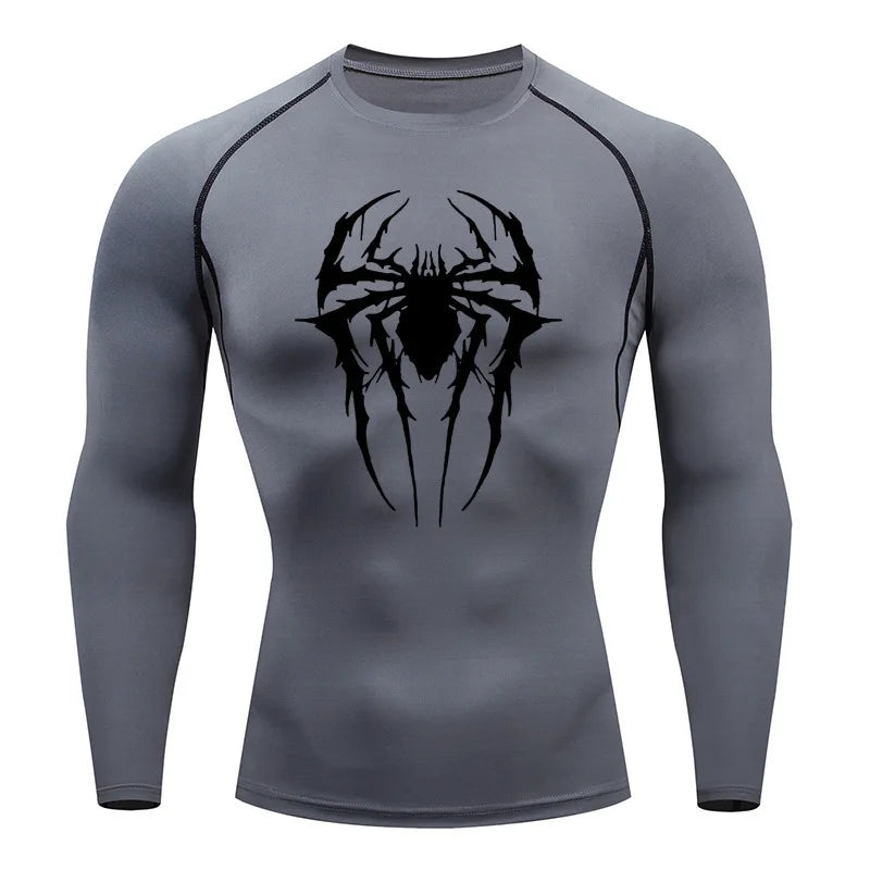 Men's Compression Long Sleeve Shirt Spider Designed for High Elasticity Muscle Workout Featuring Pattern Moisture-Wicking