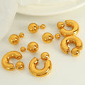 Stainless Steel C Shape Round Chunky Earrings Jewelry Waterproof Metal Texture Attractive Women Accessories