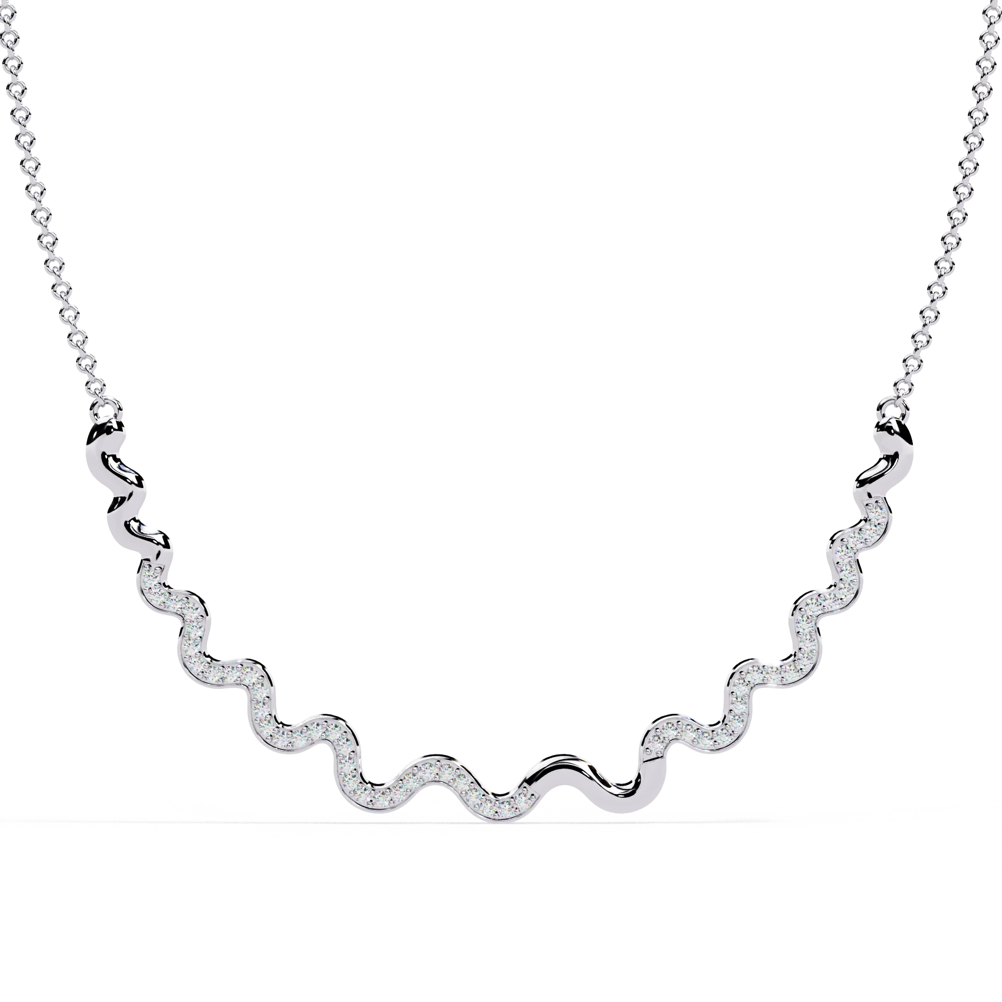 Elegant Wavy Shape Curved Sterling Silver 14K Gold Plated Necklaces with Natural Diamonds IGI Certified Luxury Jewelry Design