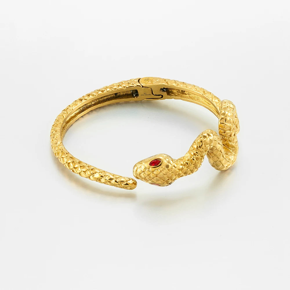 Wholesale 18K Gold Plated Stainless Steel Jewelry Open Snake Cuff Bangle Waterproof Hiphop Punk Unisex Bracelet B242474