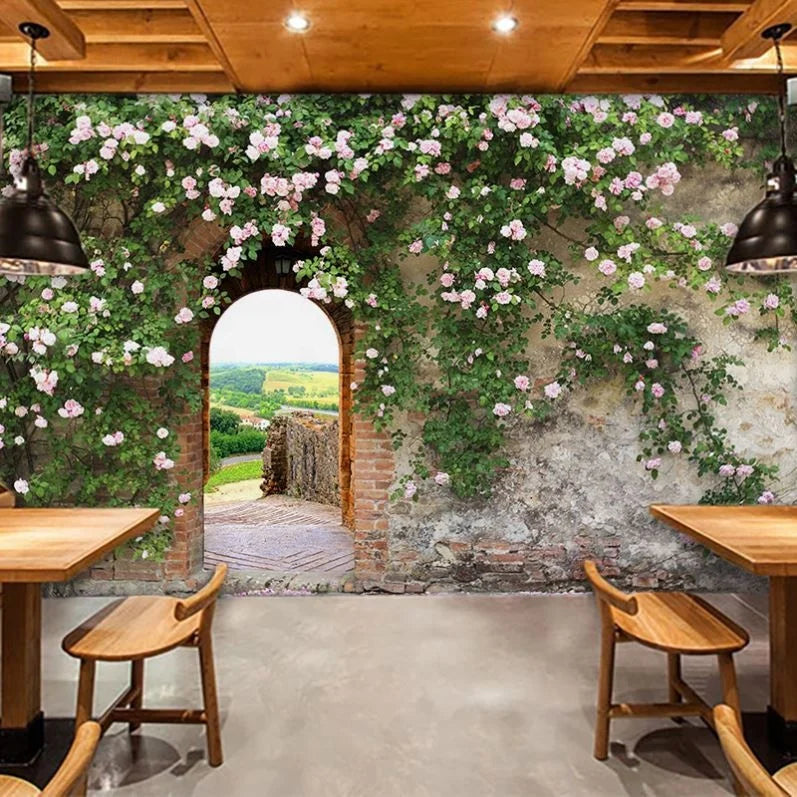 Florist Wall Decoration Fresh Wallpaper Garden bar Milk Tea Shop Wall Decoration Green Plants Water bar Background Wall Mural