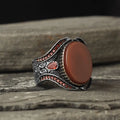 Azuris Turkey 925 Sterling Silver Men's Ring Ottoman Style Natural Black Stone Model VALKH1469