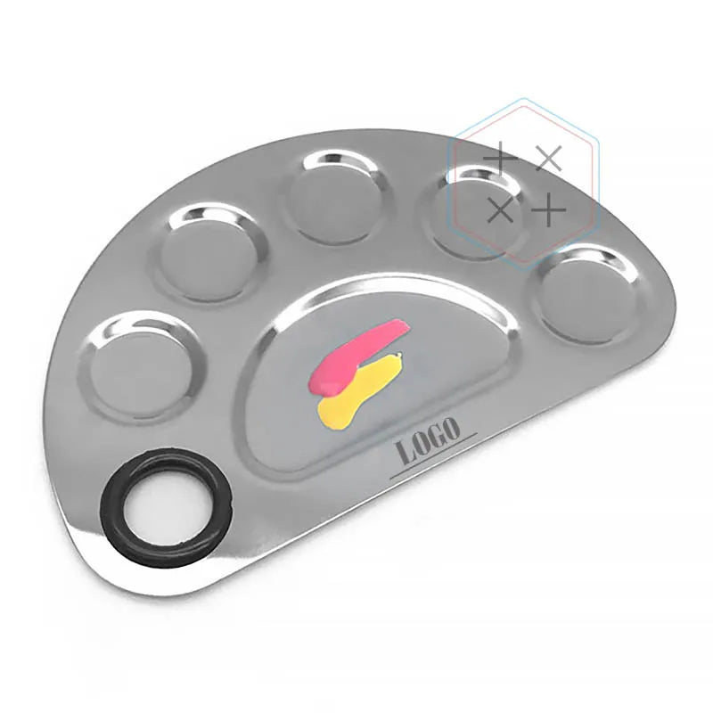 Custom Logo 5-Well Stainless Steel Makeup Palette Tray with Spatula Tool Gray 15x10cm