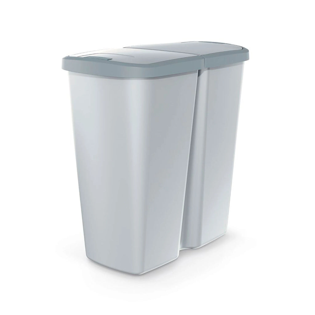 45L waste bin with 2 separate lids white and grey
