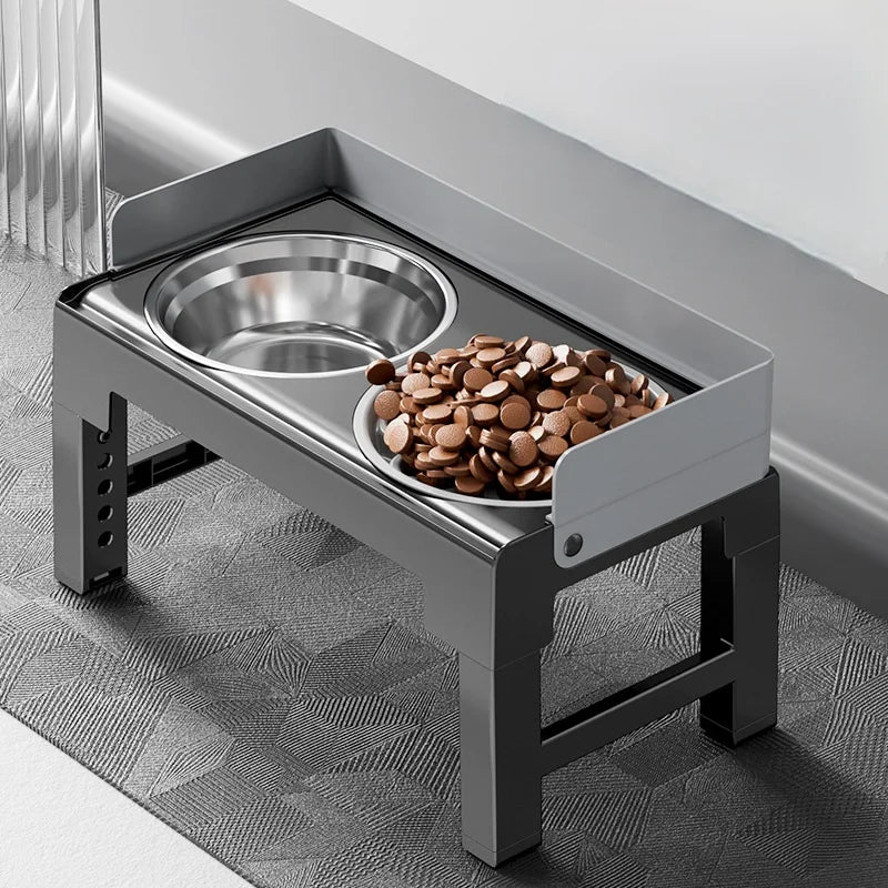 Portable Anti-Overturning Adjustable Elevated 2 1 Plastic Stainless Steel Pet Feeding Bowl 5 Height Foldable Neck Protection MegaBDM