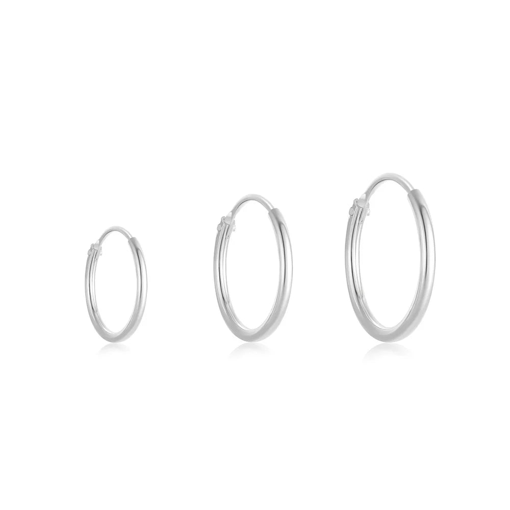 Wholesale Minimalist 3Pcs/Set 8mm/10mm/12mm Multi Sizes Hoops Round Shape Earrings 925 Sterling Silver Jewelry