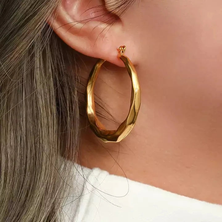 European and American Fashion Simplicity Stainless Steel Jewelry Rope 18K Gold Plated Large Chunky Earrings for Woman