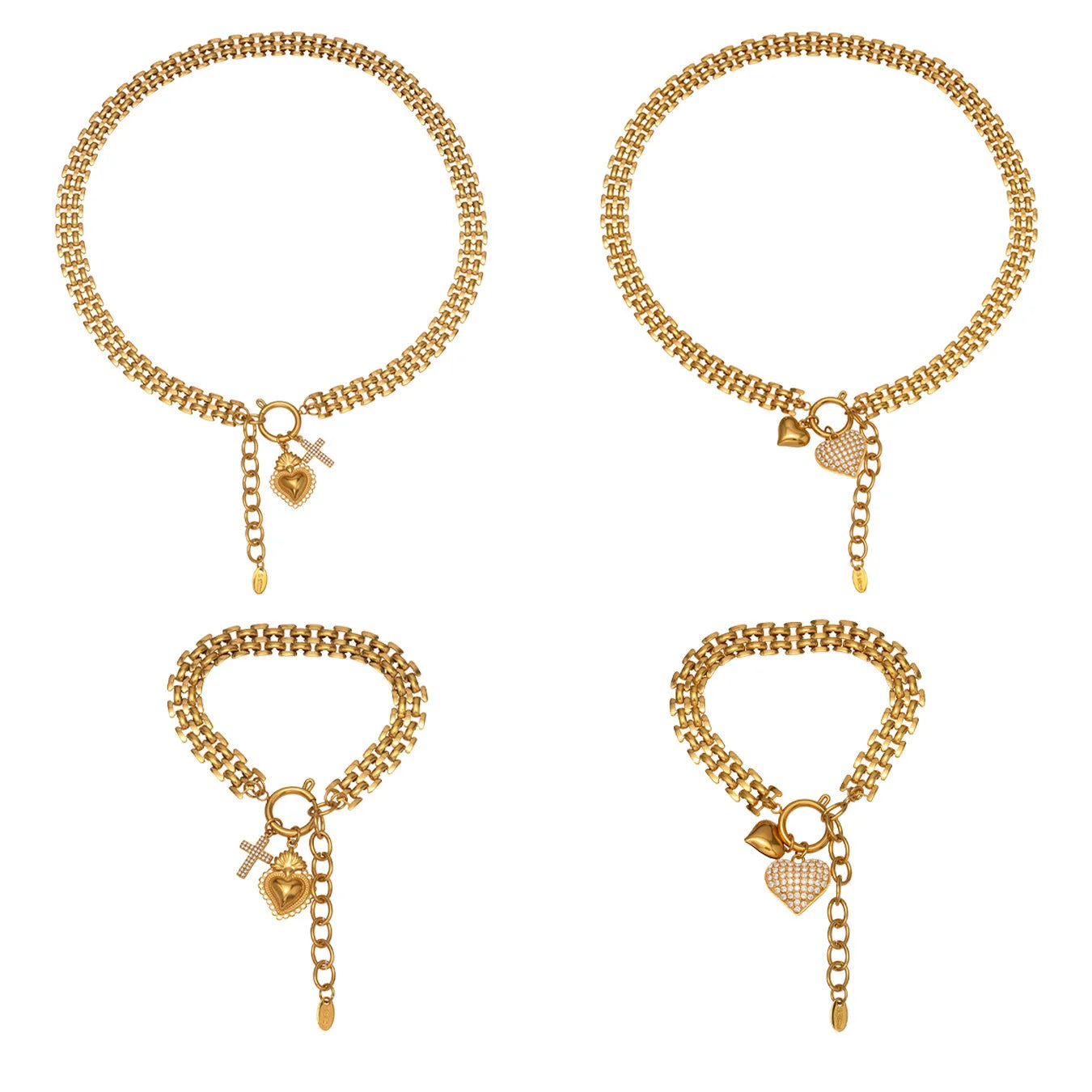 Hot Sale 2025 New Luxury Rhinestone Heart Pendant Watch Band Bracelet Necklace Set for Women Gift Box Ready