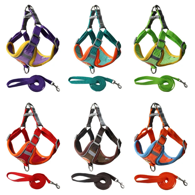 Night Safety Reflective Lightweight Easy Walk Suede Adjustable Pet Puppy Chest Vest Dog Cat Harness & and Leash Vest for Puppy