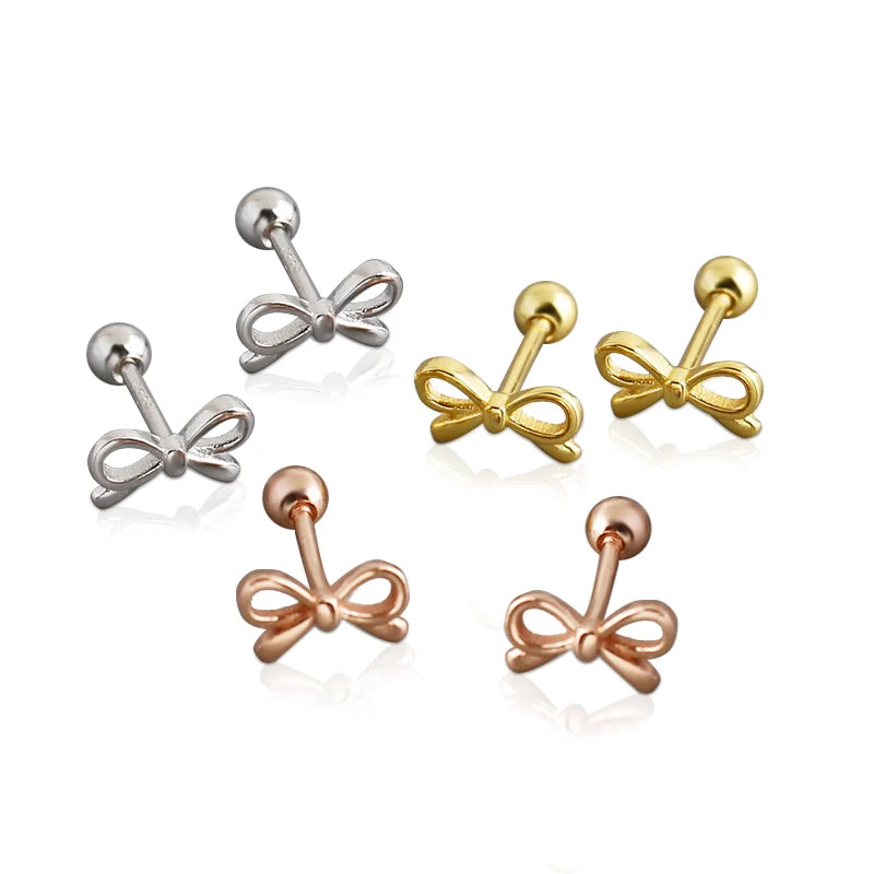 EH1580 Hot Selling New Trendy Bow Tie Earrings Women S925 Sterling Silver Small Stud Earring Fashion Jewelry for Girls