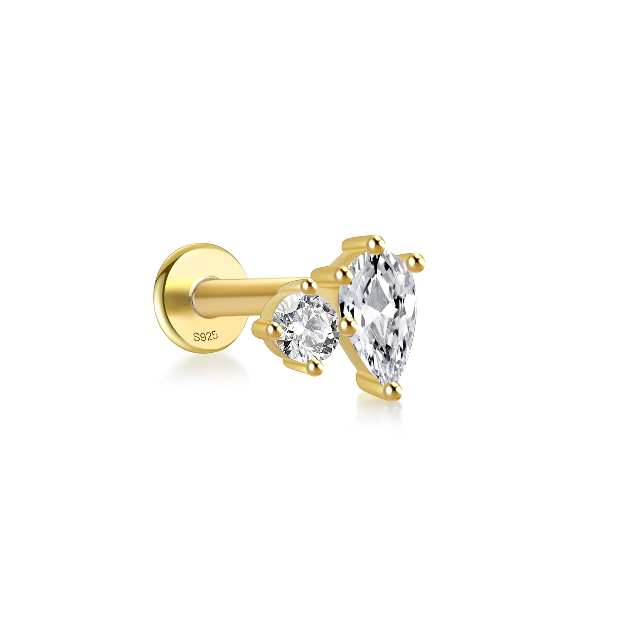 CANNER Simple S925 Silver 18k Water Drop Zircon Round Zircon Combination Piercing Thread Earrings 16G Customized