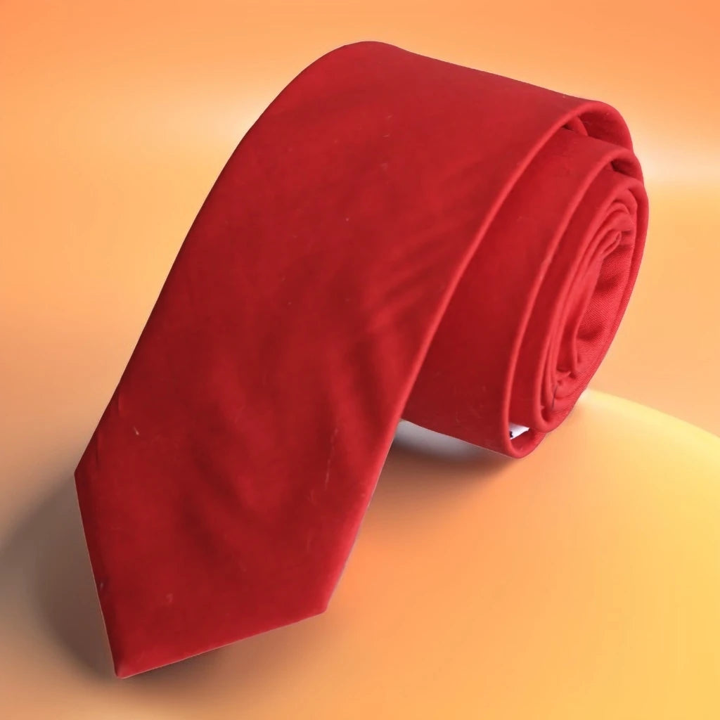 Exve Exclusive Red Plain Cotton Poplin Woven Slim Fashion Tie From Turkey