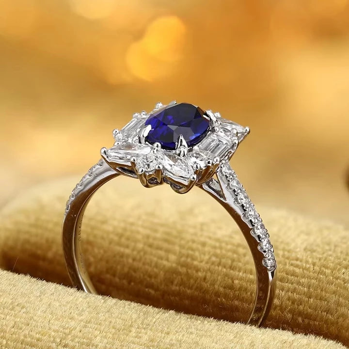 Wedding Custom GRA Lab Grown Sapphire with Diamond Engagement Ring PT950 Platinum Wedding Bands for Women