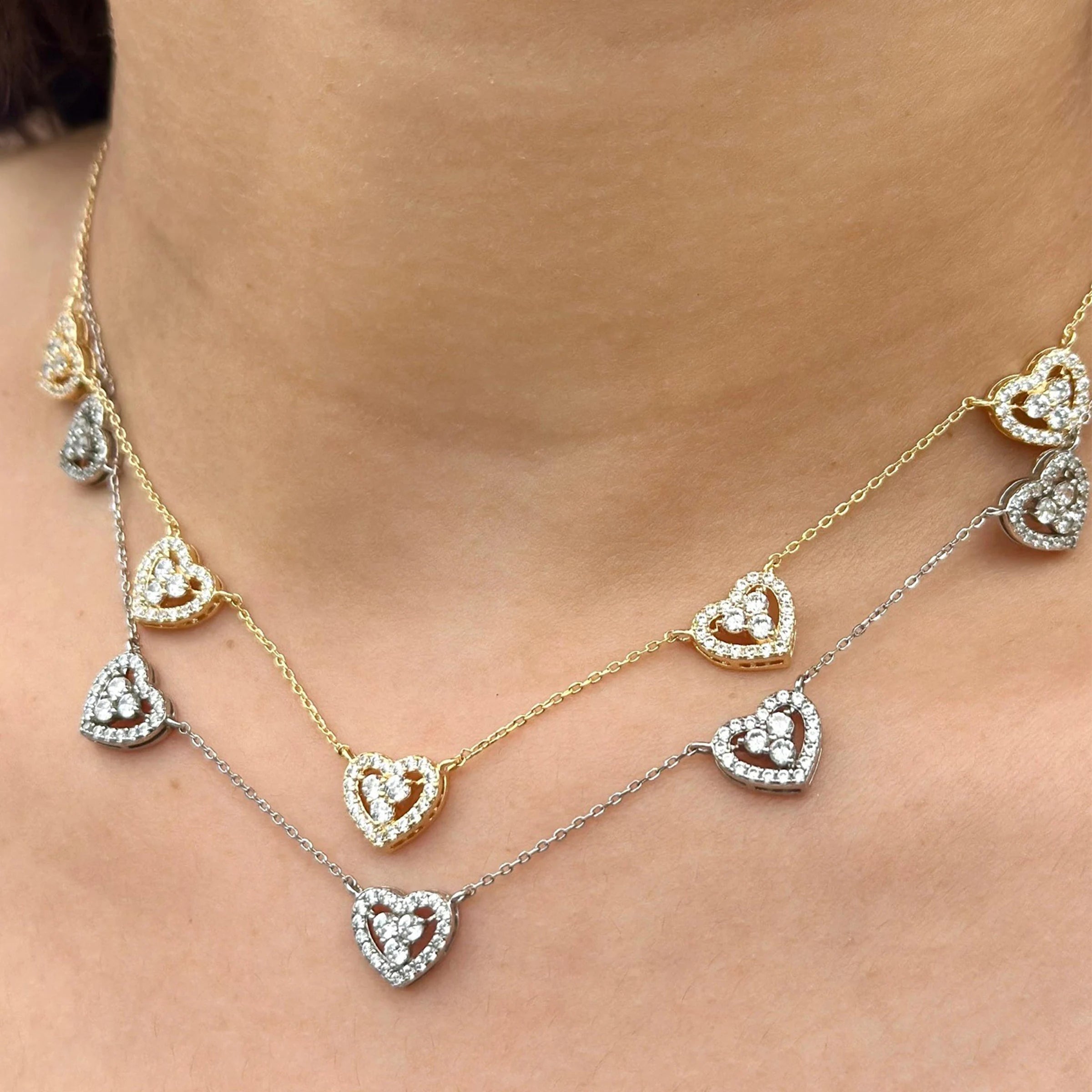 Heart Shape Hollow Out Charm 925 Sterling Silver Gold Plated Women Jewelry Necklace